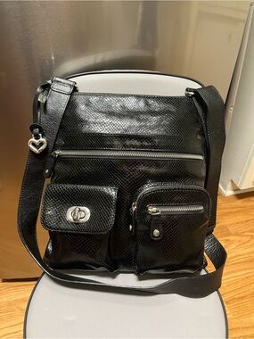 Brighton Black Mock Snakeskin Crossbody Bag with Heart Charm EUC